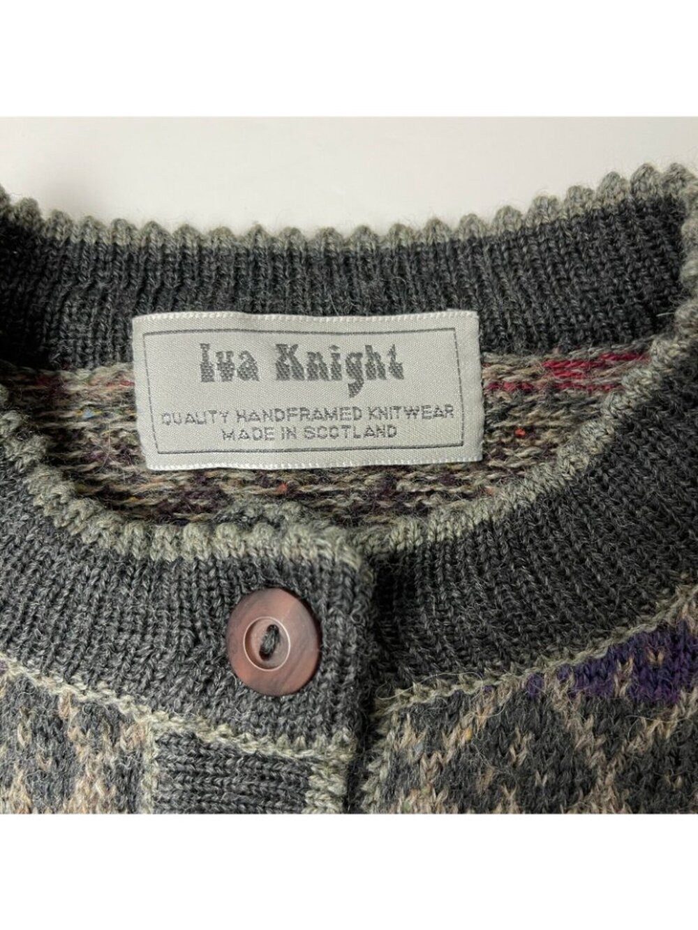 Iva Knight Womens Cardigan Sweater Multi-Color Fair Isle Wool Blend Button Front - Picture 3 of 6